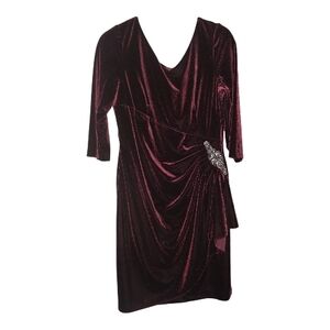 NWOT Alex Evenings Deep Burgundy Long Sleeve Dress